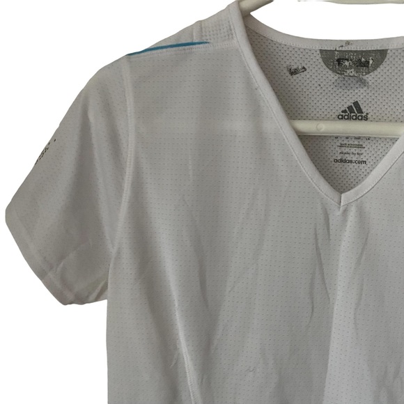 Adidas size Large Formotion white with blue stripes short sleeve tee shirt EUC - Picture 5 of 9